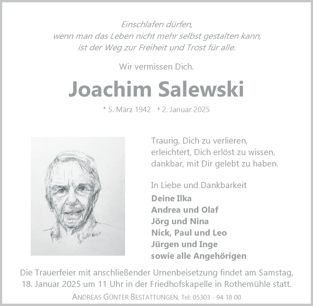  Traueranzeige für Joachim Salewski vom 11.01.2025 aus 