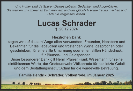 Traueranzeige von Lucas Schrader 