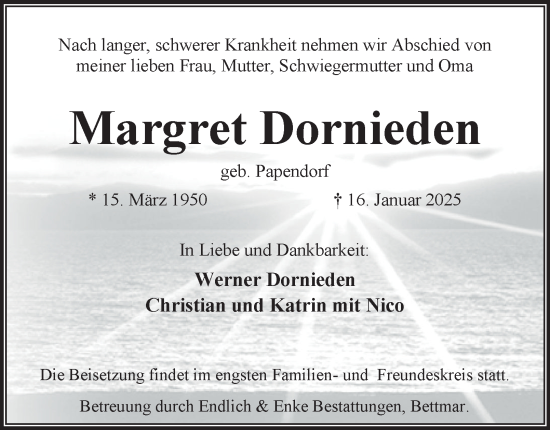 Traueranzeige von Margret Dornieden von Peiner Nachrichten