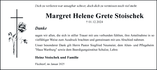 Traueranzeige von Margret Helene Grete Stoischek 