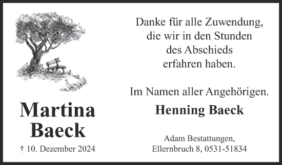 Traueranzeige von Martina Baeck 