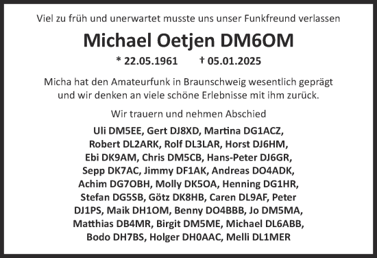 Traueranzeige von Michael Oetjen 