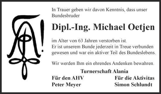 Traueranzeige von Michael Oetjen 