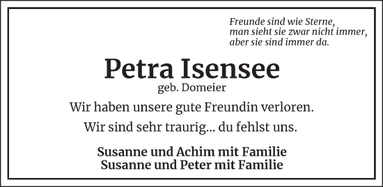 Traueranzeige von Petra Isensee 