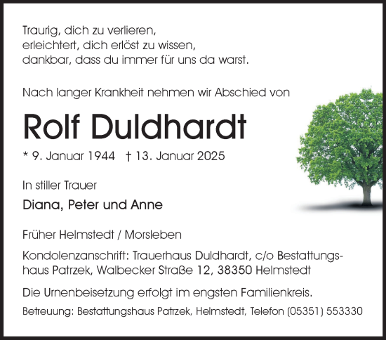 Traueranzeige von Rolf Duldhardt von Helmstedter Nachrichten