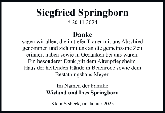 Traueranzeige von Siegfried Springborn 