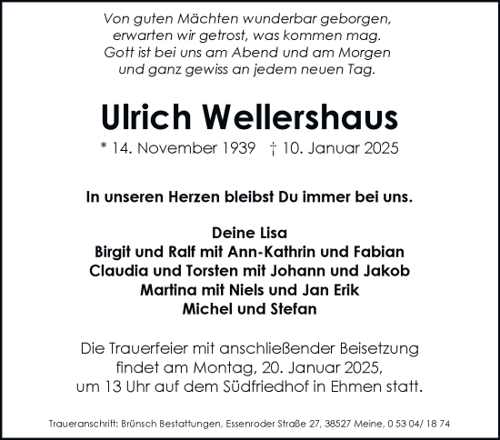 Traueranzeige von Ulrich Wellershaus 
