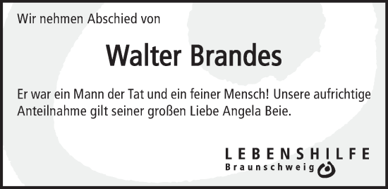 Traueranzeige von Walter Brandes 