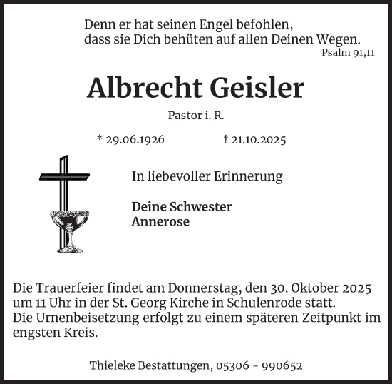 Traueranzeige von Albrecht Geisler von Braunschweiger Zeitung