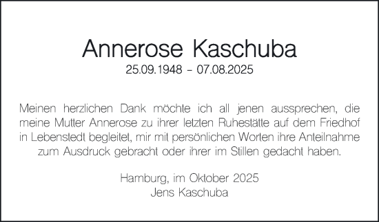 Traueranzeige von Annerose Kaschuba von Salzgitter-Zeitung