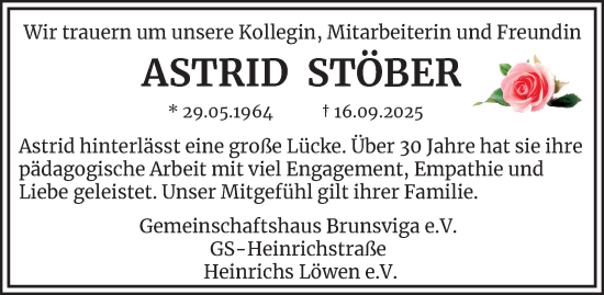 Traueranzeige von Astrid Stöber von Braunschweiger Zeitung