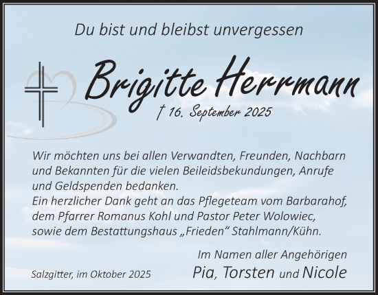 Traueranzeige von Brigitte Herrmann von Salzgitter-Zeitung