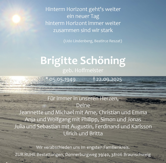Traueranzeige von Brigitte Schöning von Braunschweiger Zeitung