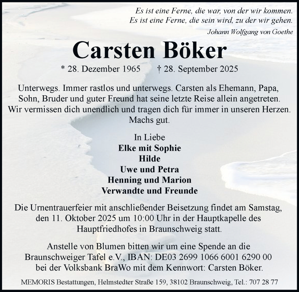  Traueranzeige für Carsten Böker vom 04.10.2025 aus Braunschweiger Zeitung