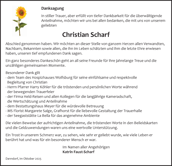Traueranzeige von Christian Scharf von Helmstedter Nachrichten