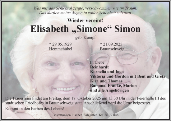 Traueranzeige von Elisabeth Simon von Braunschweiger Zeitung