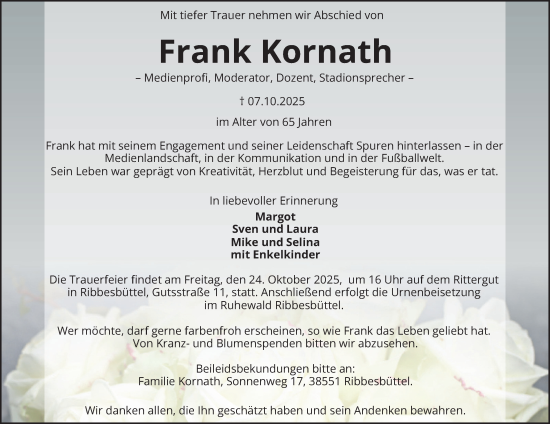 Traueranzeige von Frank Kornath von Braunschweiger Zeitung