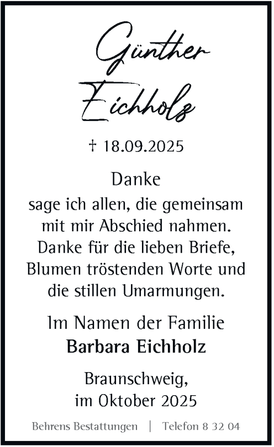 Traueranzeige von Günther Eichholz von Braunschweiger Zeitung