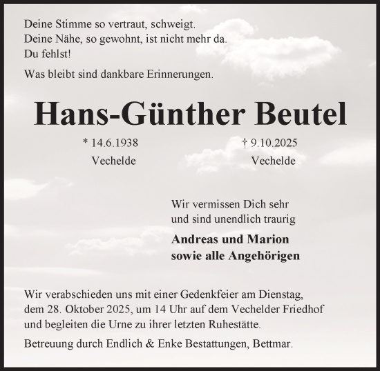 Traueranzeige von Hans-Günther Beutel von Braunschweiger Zeitung