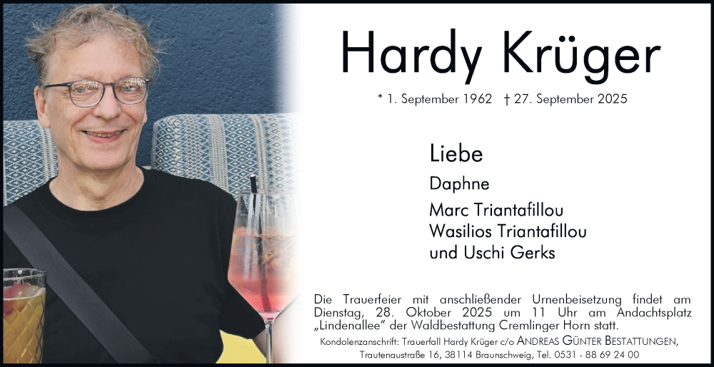  Traueranzeige für Hardy Krüger vom 11.10.2025 aus Braunschweiger Zeitung