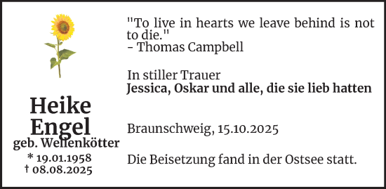 Traueranzeige von Heike Engel von Braunschweiger Zeitung