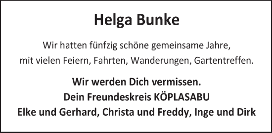 Traueranzeige von Helga Bunke von Braunschweiger Zeitung