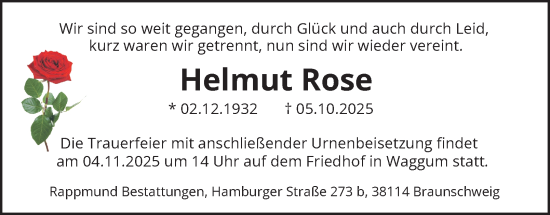 Traueranzeige von Helmut Rose von Braunschweiger Zeitung
