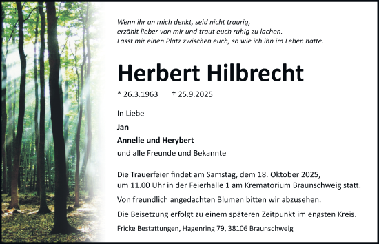 Traueranzeige von Herbert Hilbrecht von Braunschweiger Zeitung