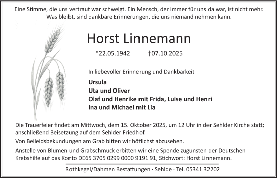 Traueranzeige von Horst Linnemann von Salzgitter-Zeitung