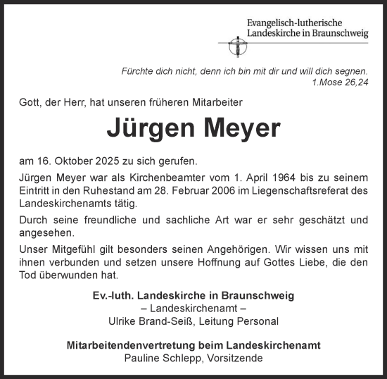 Traueranzeige von Jürgen Meyer von Wolfenbütteler Zeitung