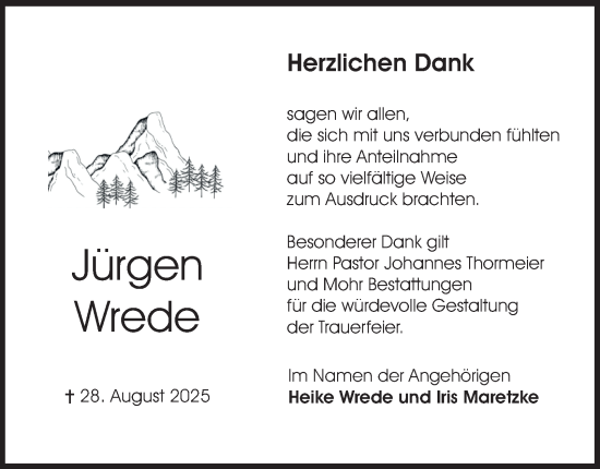 Traueranzeige von Jürgen Wrede von Braunschweiger Zeitung, Wolfsburger Nachrichten