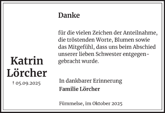 Traueranzeige von Katrin Lörcher von Wolfenbütteler Zeitung