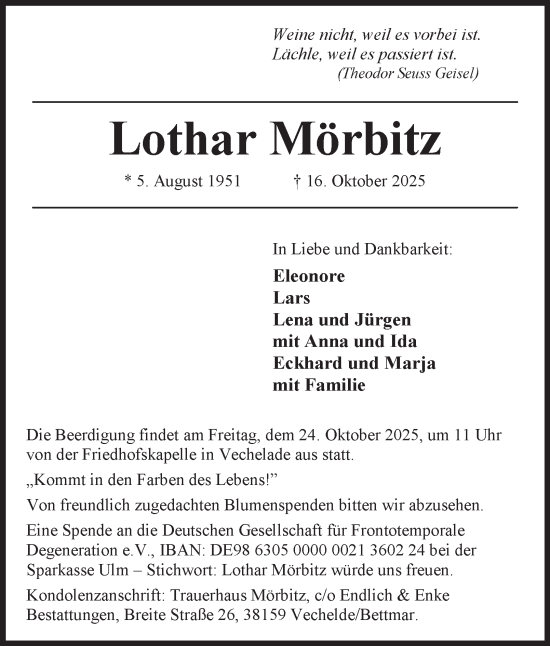 Traueranzeige von Lothar Mörbitz von Braunschweiger Zeitung