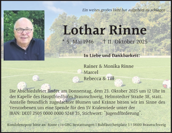 Traueranzeige von Lothar Rinne von Braunschweiger Zeitung