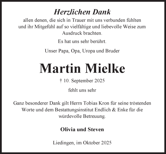 Traueranzeige von Martin Mielke von Peiner Nachrichten