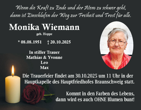 Traueranzeige von Monika Wiemann von Braunschweiger Zeitung