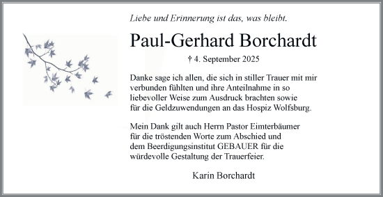 Traueranzeige von Paul-Gerhard Borchardt von Braunschweiger Zeitung, Wolfsburger Nachrichten