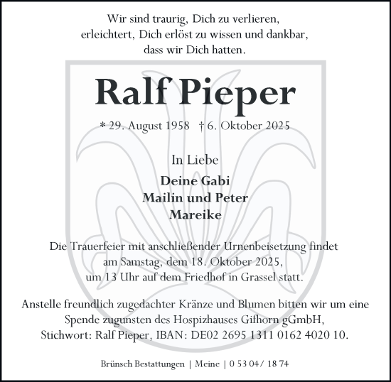 Traueranzeige von Ralf Pieper von Braunschweiger Zeitung