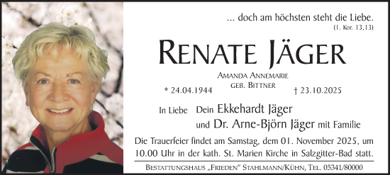 Traueranzeige von Renate Jäger von Salzgitter-Zeitung