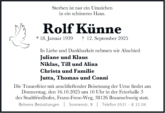 Traueranzeige von Rolf Künne von Braunschweiger Zeitung