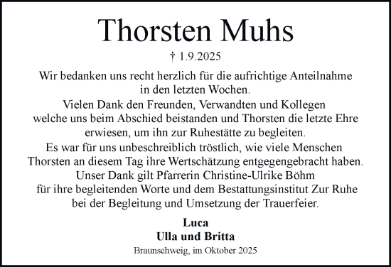 Traueranzeige von Thorsten Muhs von Braunschweiger Zeitung