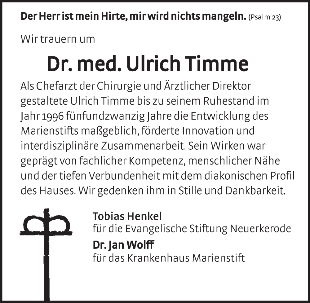  Traueranzeige für Ulrich Timme vom 17.10.2025 aus Salzgitter-Zeitung
