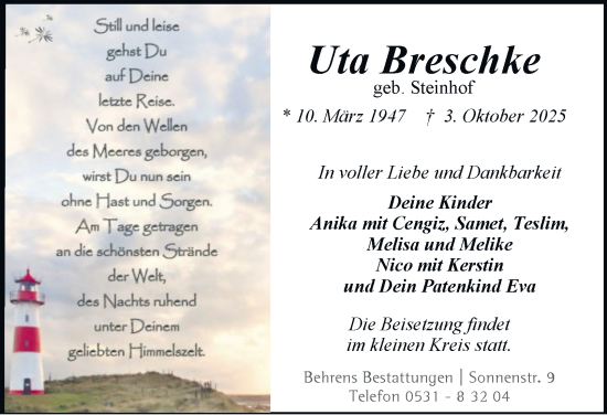 Traueranzeige von Uta Breschke von Braunschweiger Zeitung