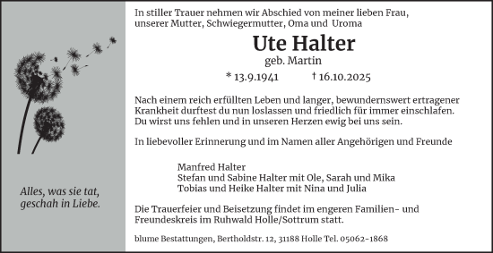 Traueranzeige von Ute Halter von Salzgitter-Zeitung