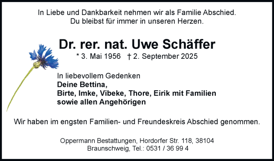 Traueranzeige von Uwe Schäffer von Braunschweiger Zeitung