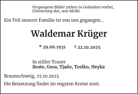 Traueranzeige von Waldemar Krüger von Salzgitter-Zeitung