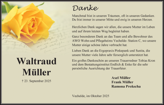 Traueranzeige von Waltraud Müller von Peiner Nachrichten