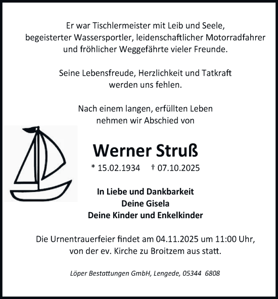 Traueranzeige von Werner Struß von Braunschweiger Zeitung