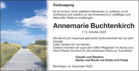 Traueranzeige von Annemarie Buchtenkirch von Wolfenbütteler Zeitung