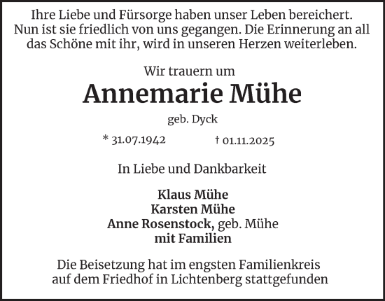 Traueranzeige von Annemarie Mühe von Salzgitter-Zeitung